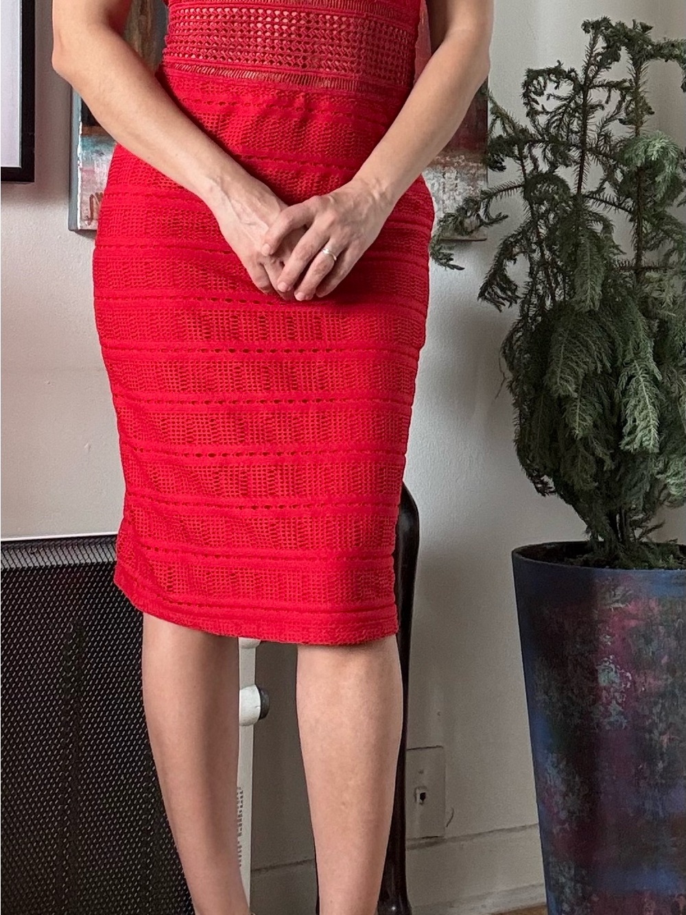 🇧🇷 Red Midi Dress with High Neck Size S, Made in Brazil - Picture 6 of 17